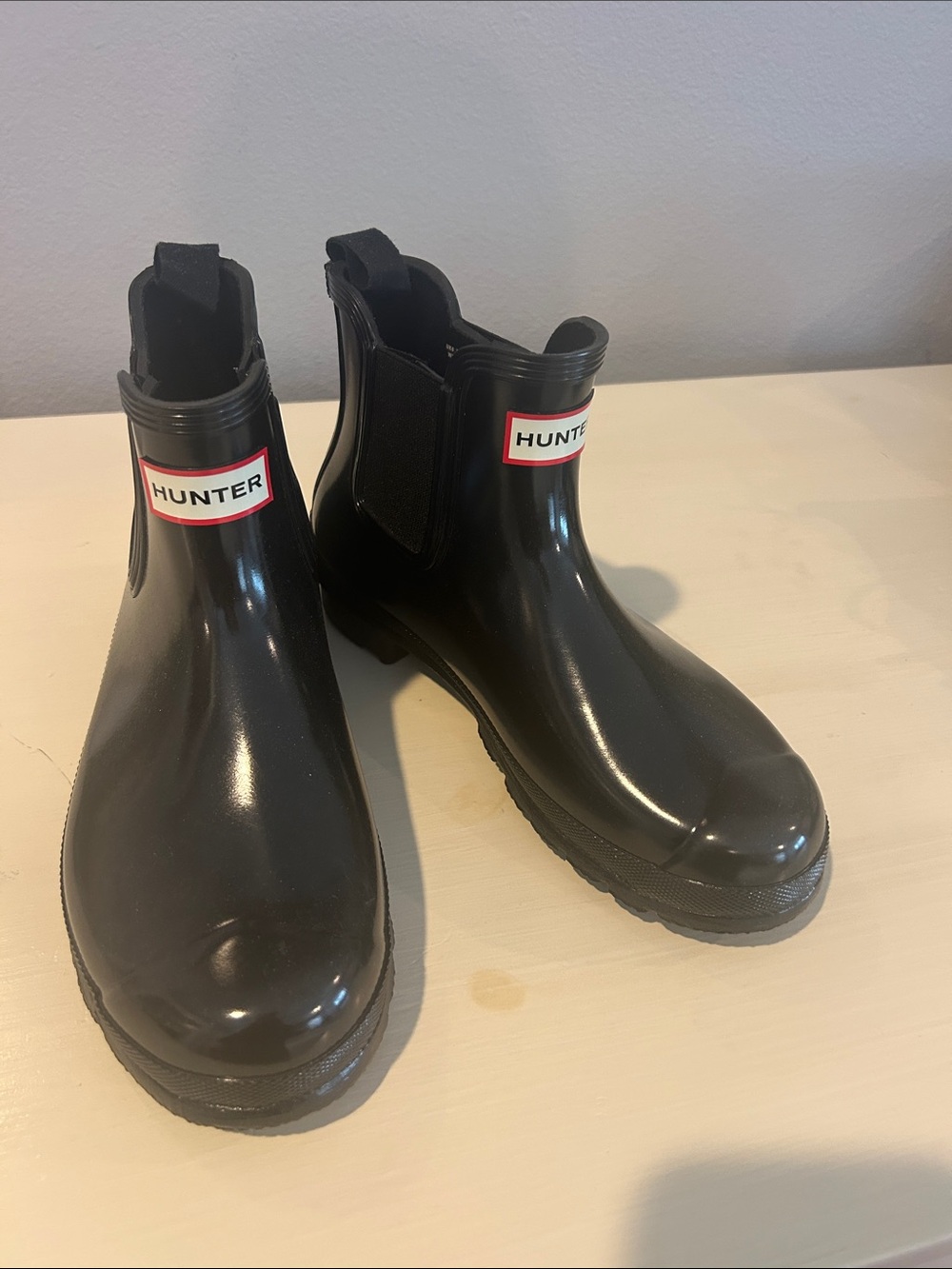 Hunter Women’s Black Chelsea Rain Boots with Logo